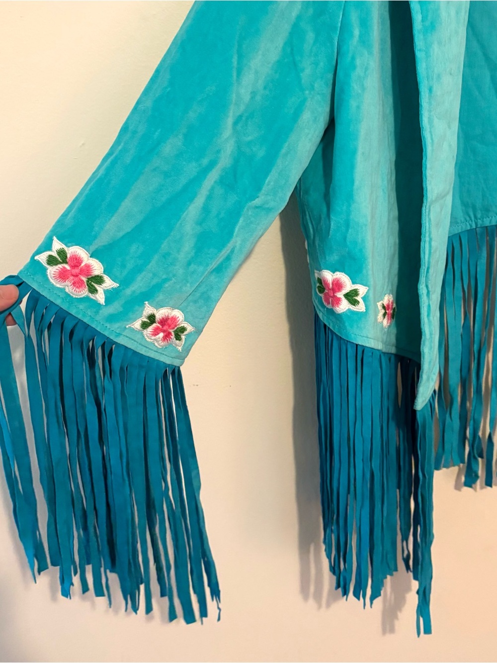New Chasing Unicorns blue velvet suede western star fringe jacket - Picture 6 of 11